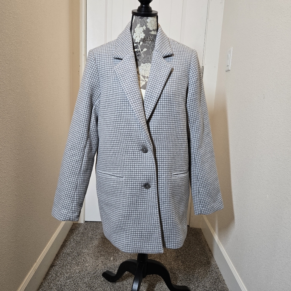 Abercrombie & Fitch Wool Blend Blazer Coat Relaxed Fit Women's M Houndstooth